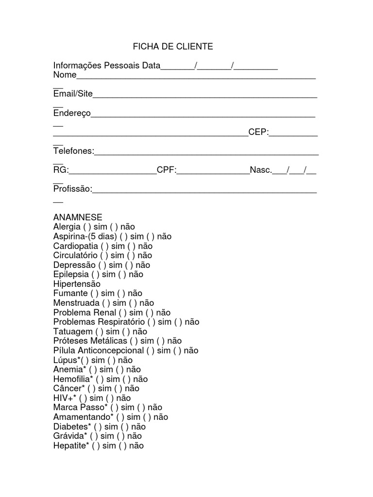 Formulário de Consentimento para Extensão de Cílios Modelo de Formulário