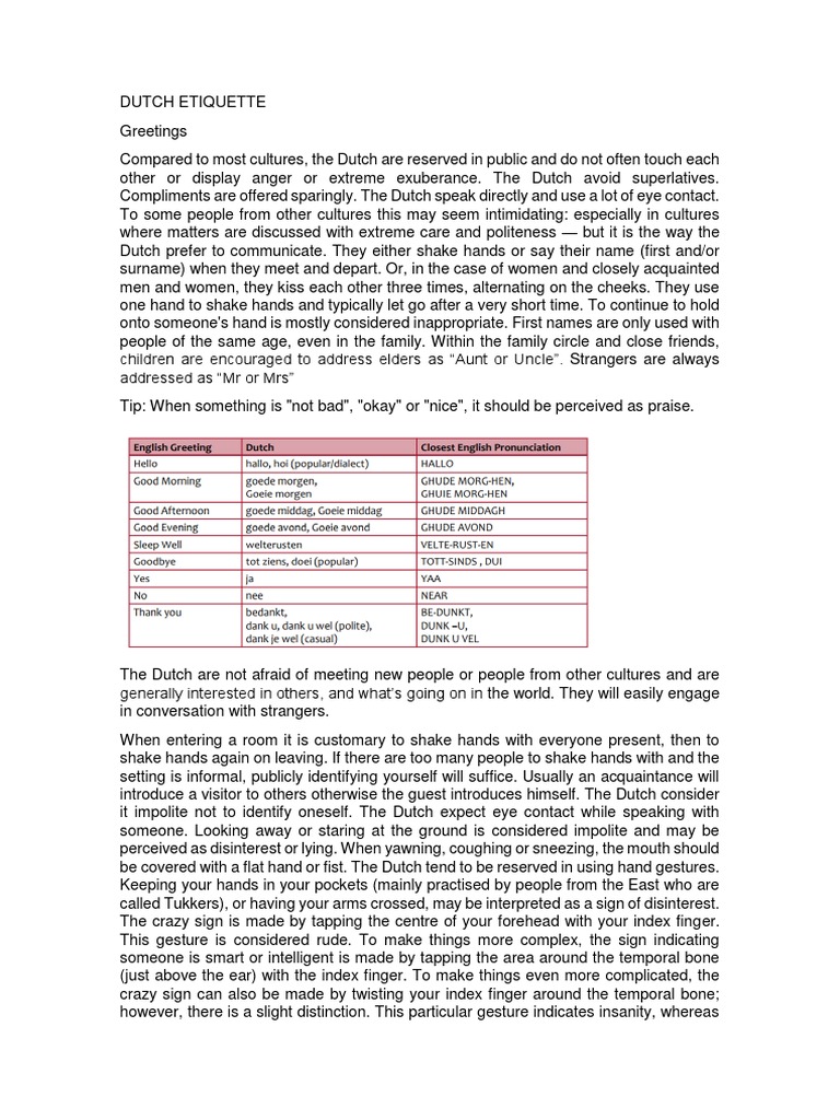 dutch etiquette for dating