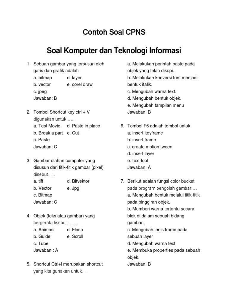 Contoh Soal Tes Kemampuan Bidang Sistem Informasi