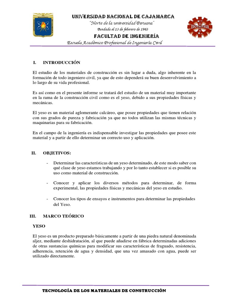 Propiedades Físicas y Mecánicas del Yeso Yeso