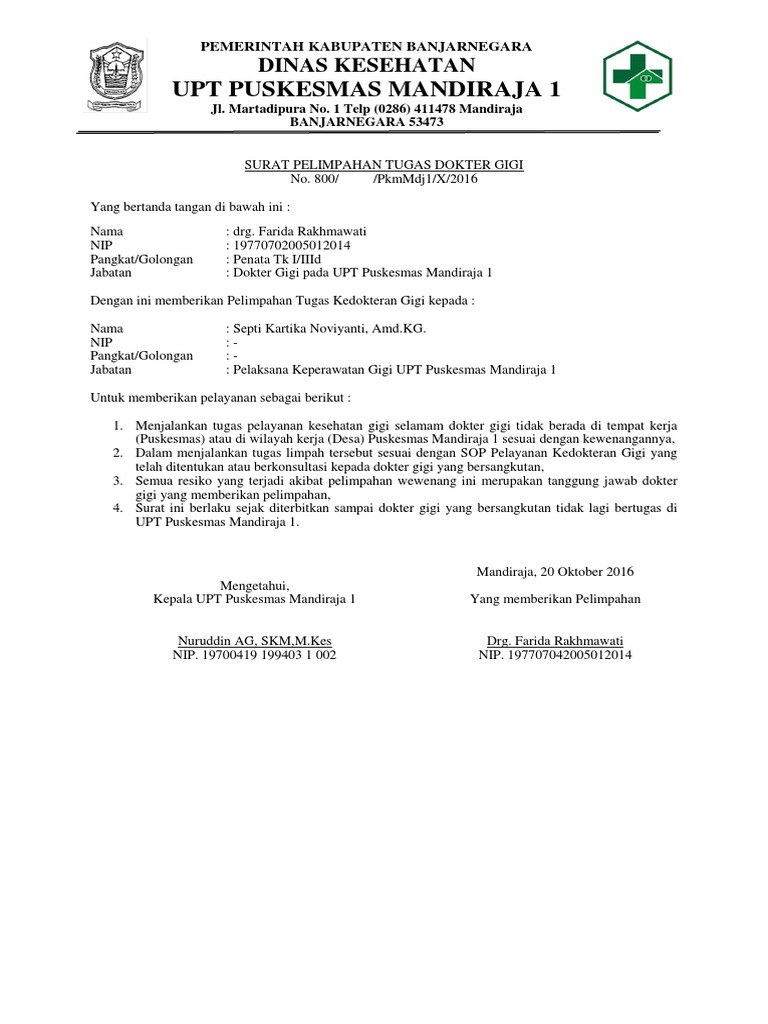 Surat Pelimpahan Tugas Dokter Gigi Pdf