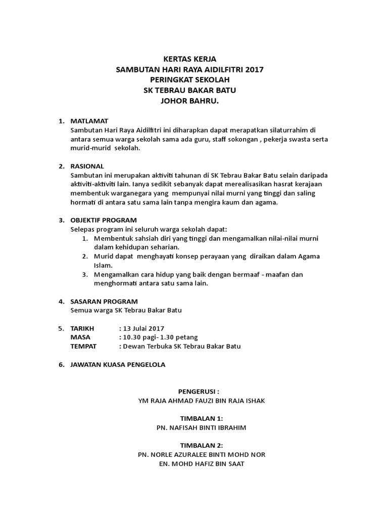 KERTAS KERJA Sambutan Raya 2017 Final