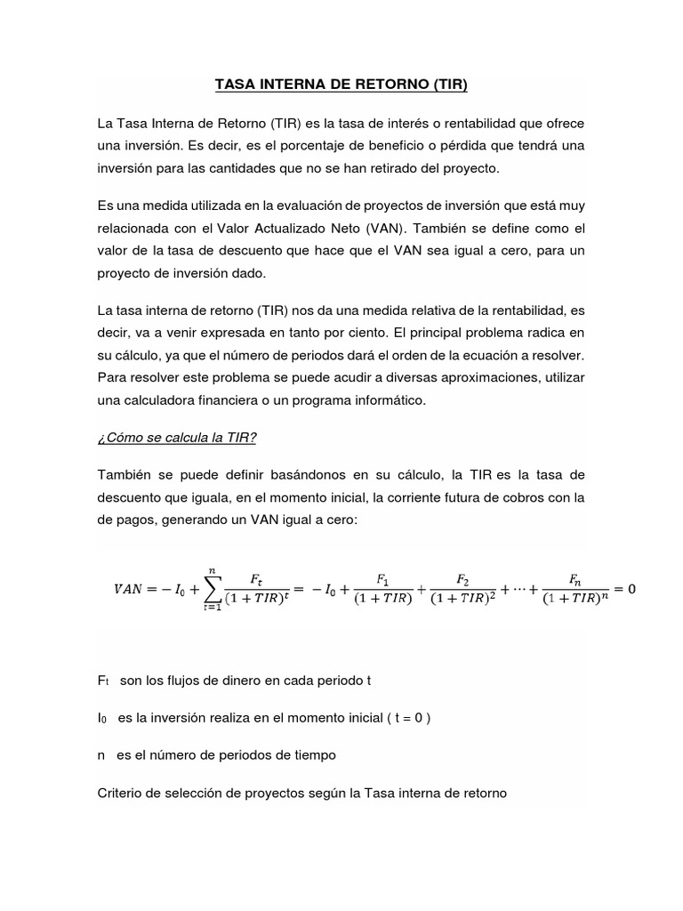Tasa Interna de Retorno | PDF | Bolsa | Tasa interna de retorno