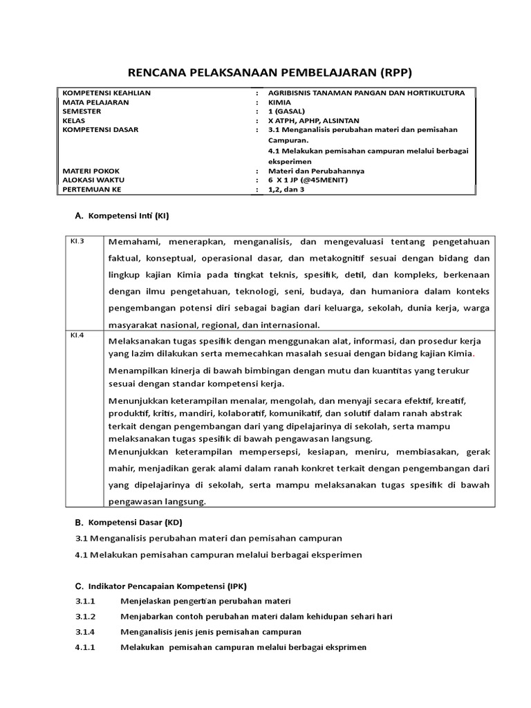 Rpp Materi Dan Perubahannya