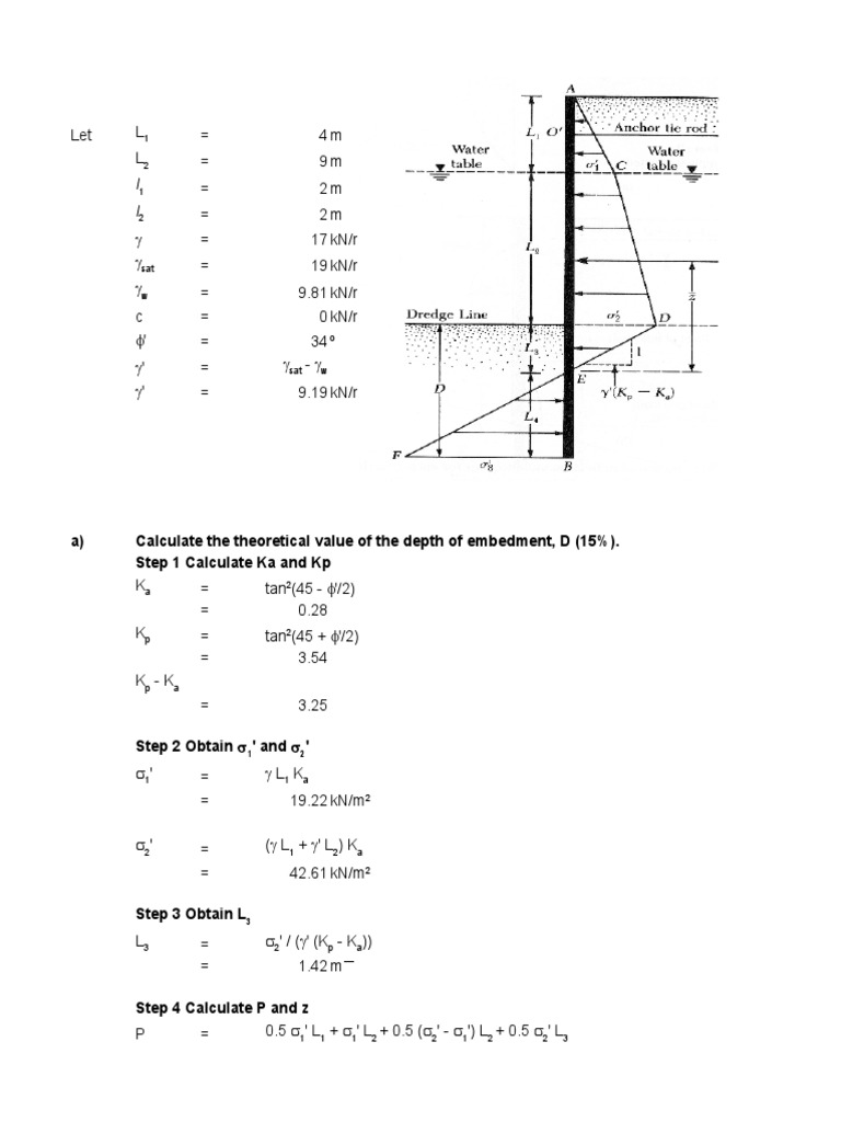 A) Calculate The Theoretical Value of The Depth of Embedment, D (15