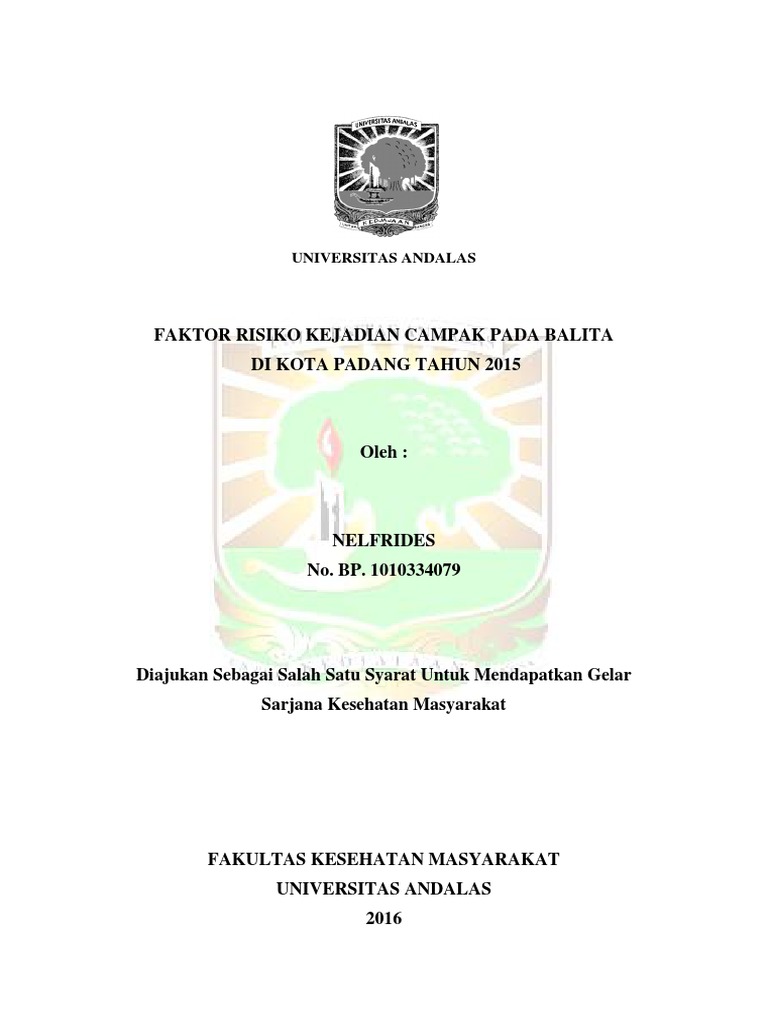 Skripsi Faktor Risiko Kejadian Campak Pada Balita Dikota Padang 2015 Case Control