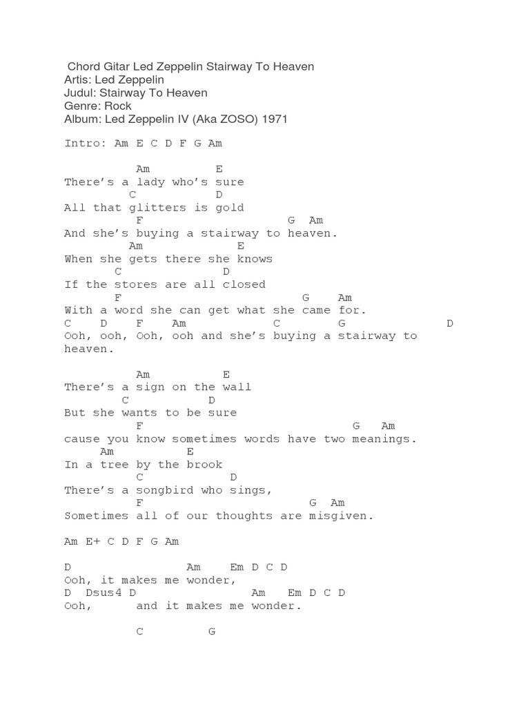 Chord Gitar Led Zeppelin Stairway To Heaven PDF Recorded Music Albums