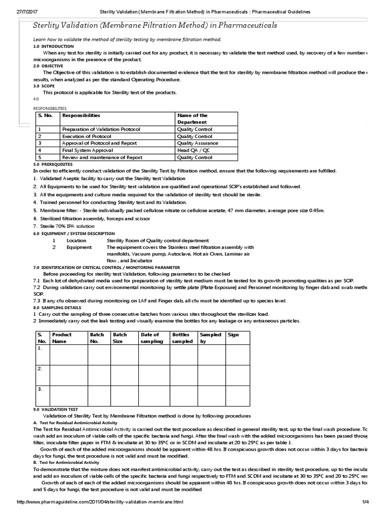 Sterlity Validation (Membrane Filtration Method) in Pharmaceuticals
