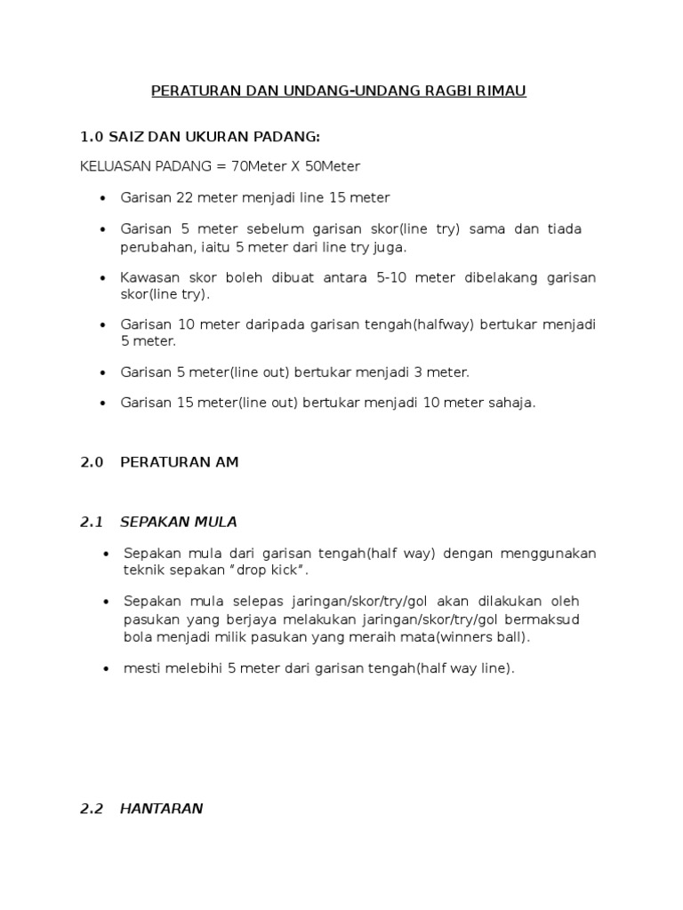 Peraturan Ragbi Rimau dan Hantaran | PDF