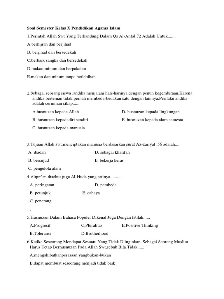 Contoh soal essay agama islam kelas 10 semester 1 picture