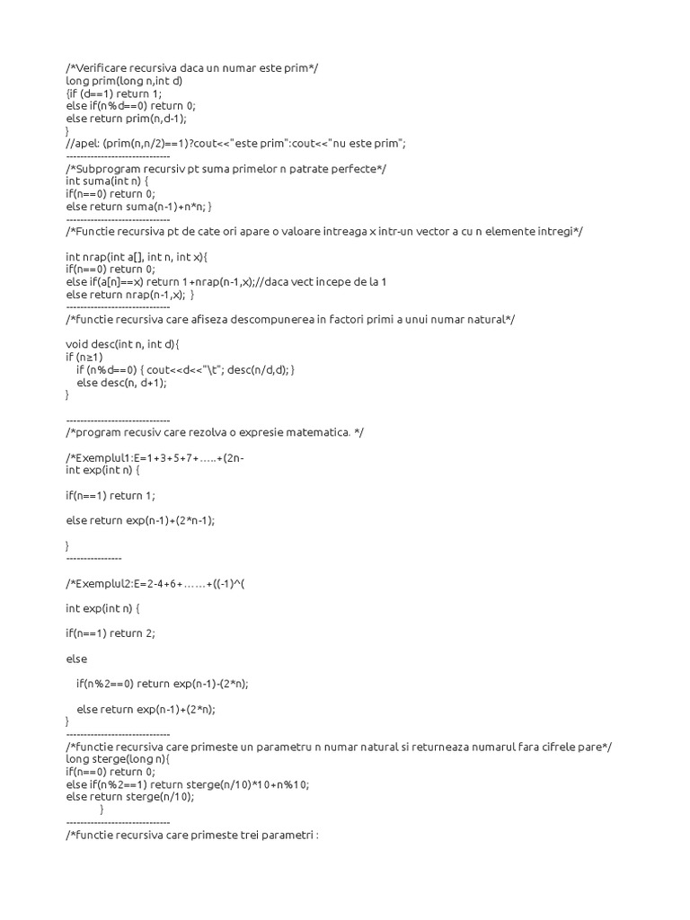 Functii Utile Recursivitate C++ | PDF