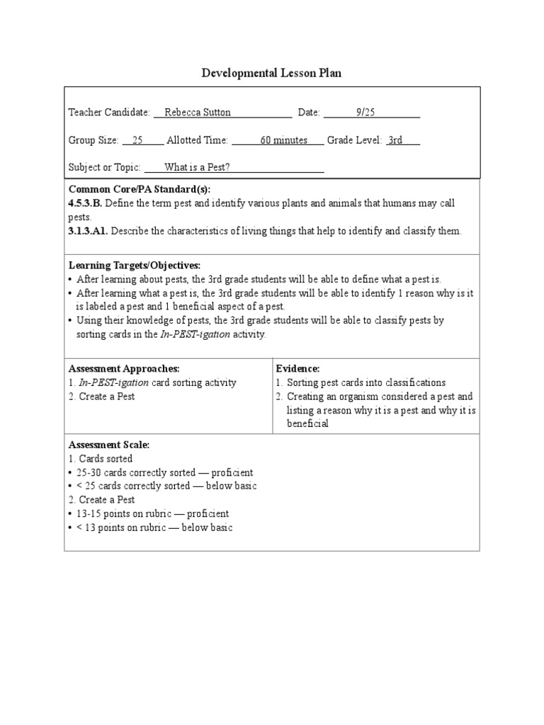 Final 364920591FinalLessonPlan1IntroToPests PDF Insects Rodent