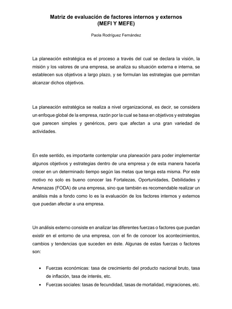 Matriz MEFI y MEFE en Planeación Estratégica | PDF | Planificación ...