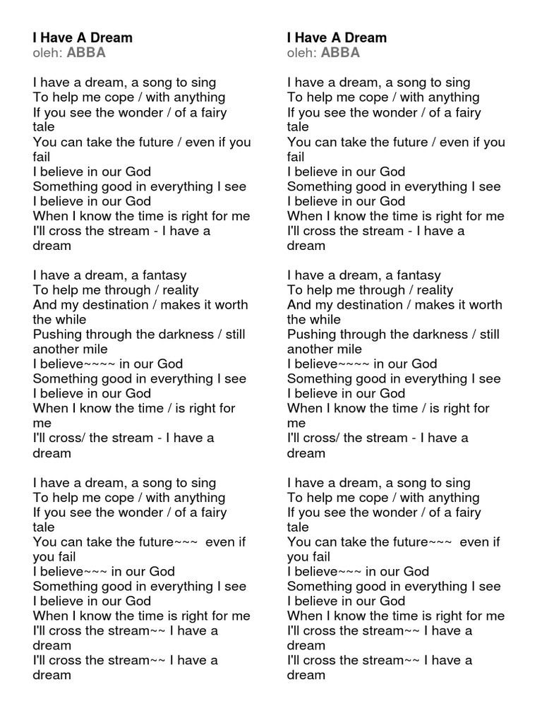 Lirik Lagu I Have a Dream Abba