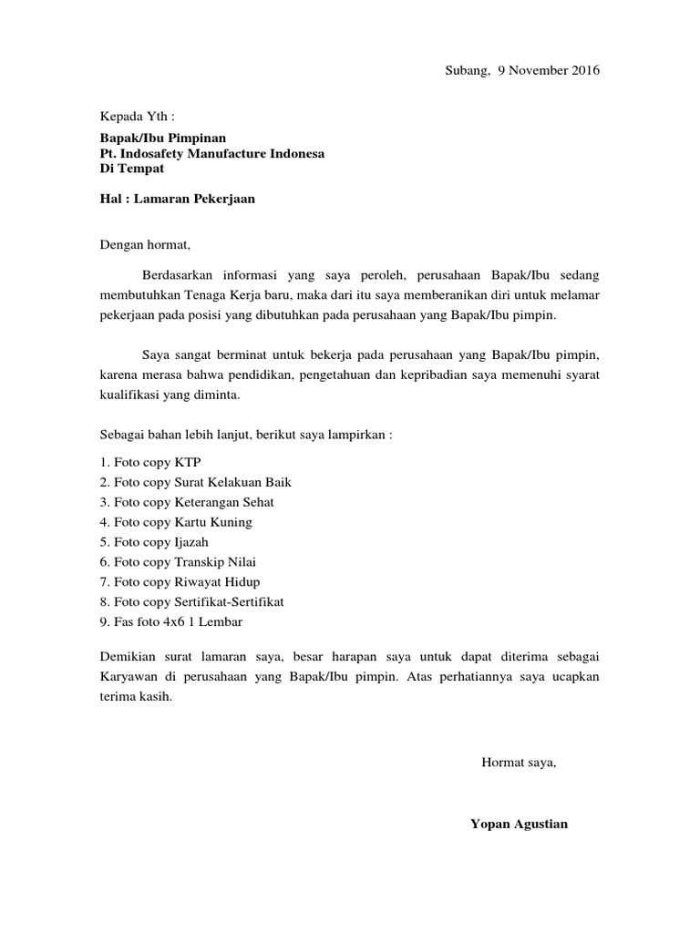 Cp Lamaran Pekerjaan Yovan Pdf