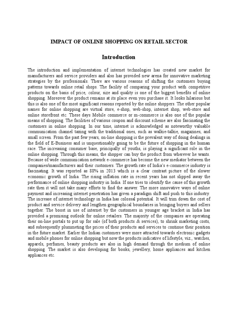 Impact Of Online Shopping On Retail Sector Pdf Online Shopping Retail