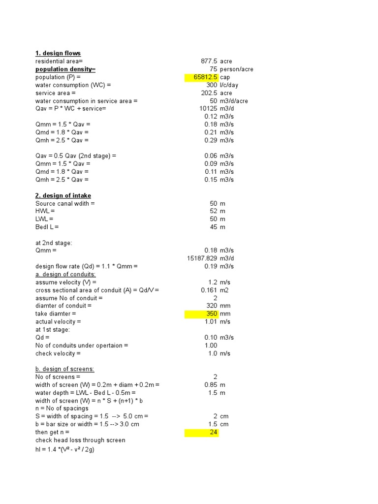 WTP Design Flow Calculations | PDF | Filtration | Chemical Engineering