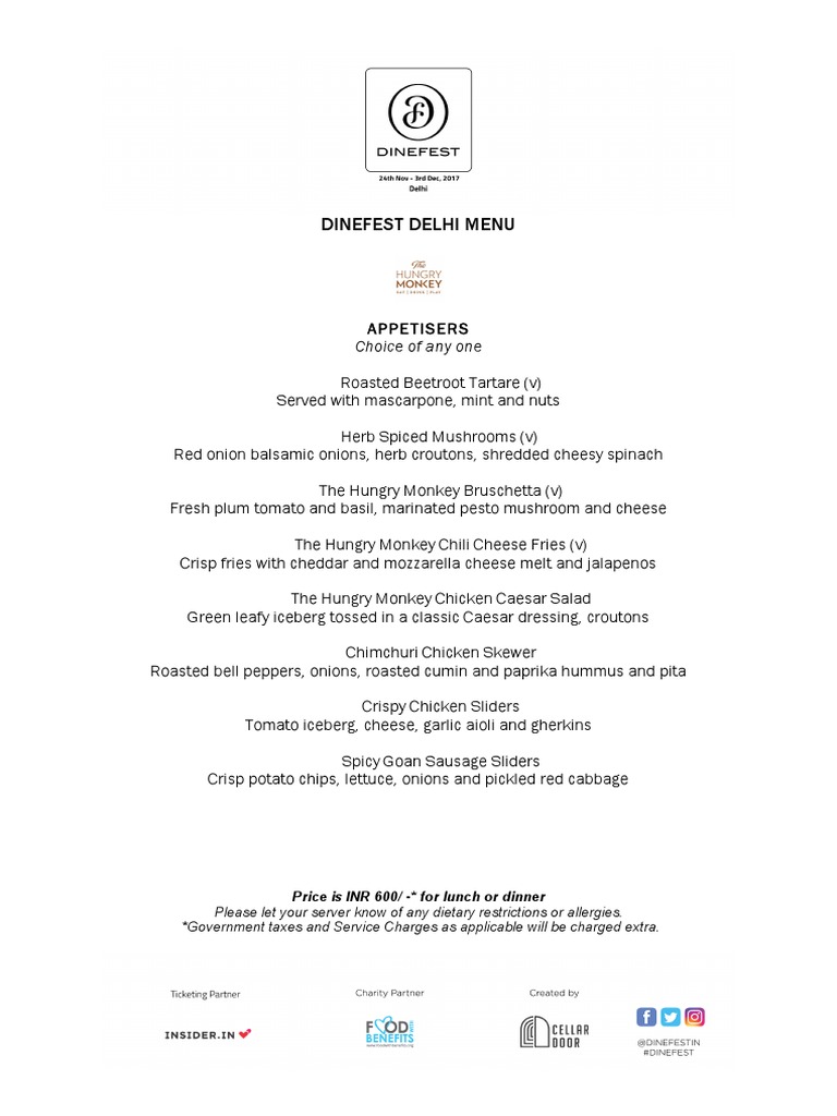 DF N2017 Menu The Hungry Monkey | PDF | Pickling | French Fries