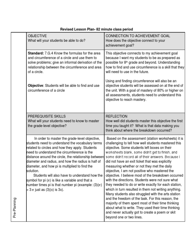 Revised Lesson Plan-82 Minute Class Period | PDF | Pi | Educational ...