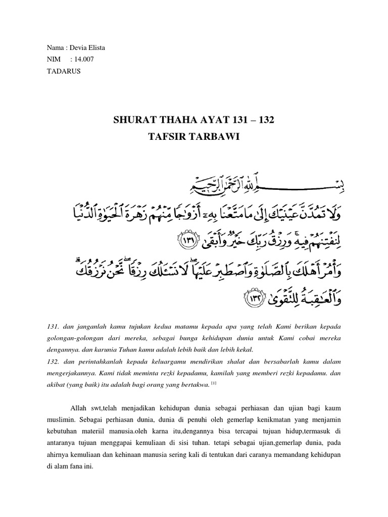 Tafsir QS - Thaha 131-132 Tugas Tadarus | PDF