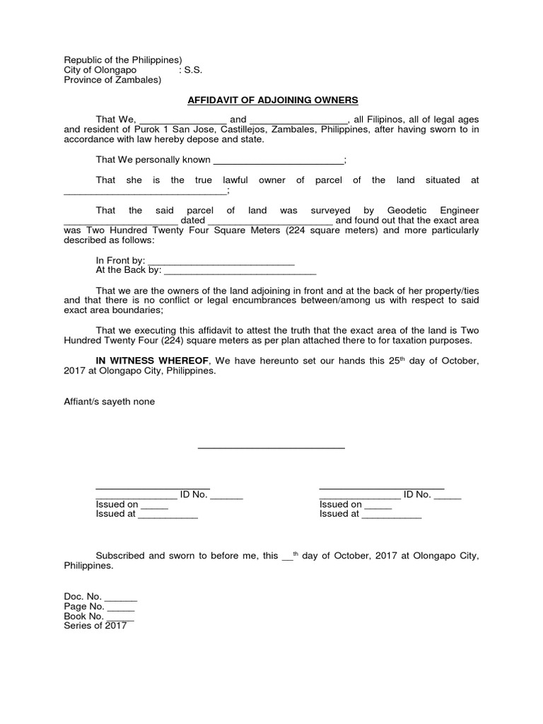 Affidavit of Adjoining Owners