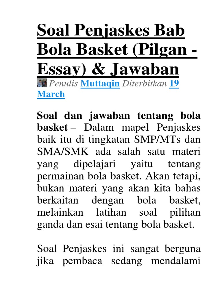 Soal Penjaskes Bab Bola Basket