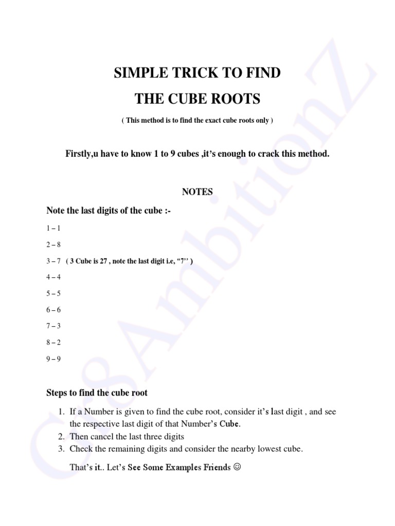 Cube Roots Shortcut Gr8AmbitionZ PDF | PDF