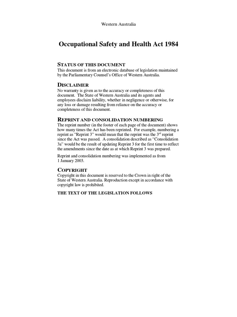 WA Occupational Safety Health | PDF | Apprenticeship | Safety