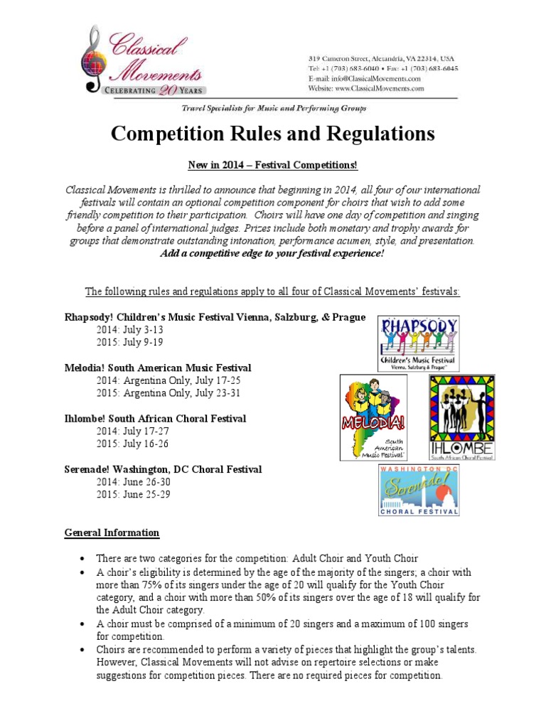 Competition Rules and Regulations PDF Choir Singing