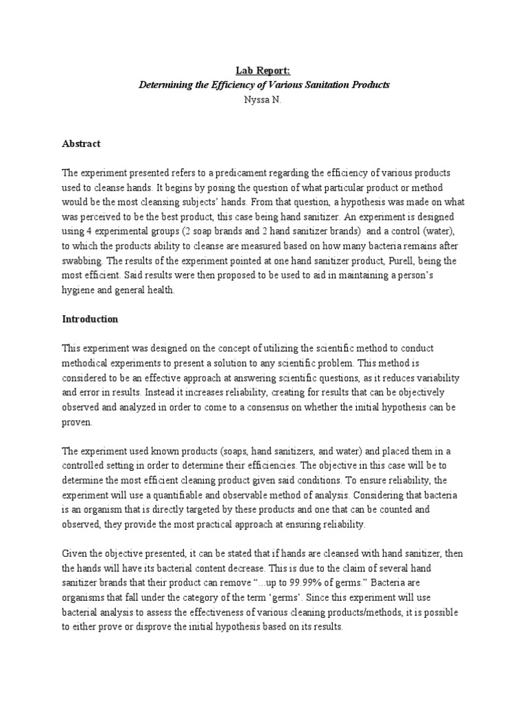 Hand Sanitizer Soap Lab Report PDF Hygiene Public Health