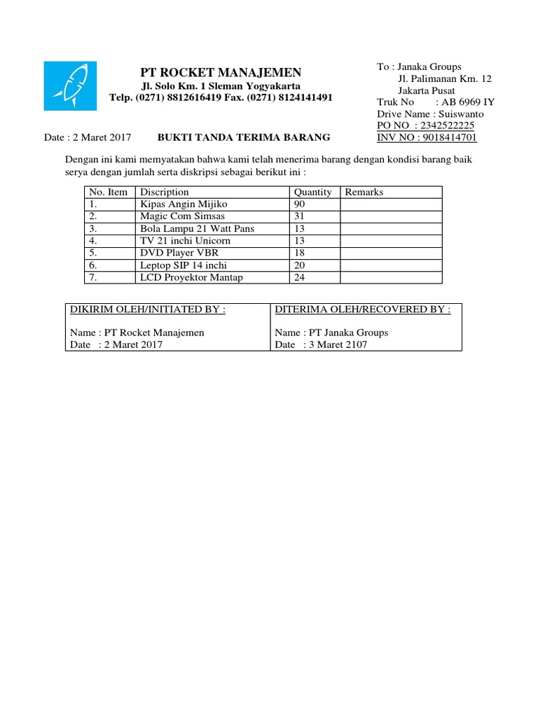 Contoh Surat Bukti Serah Terima Barang Suratmenyurat Net