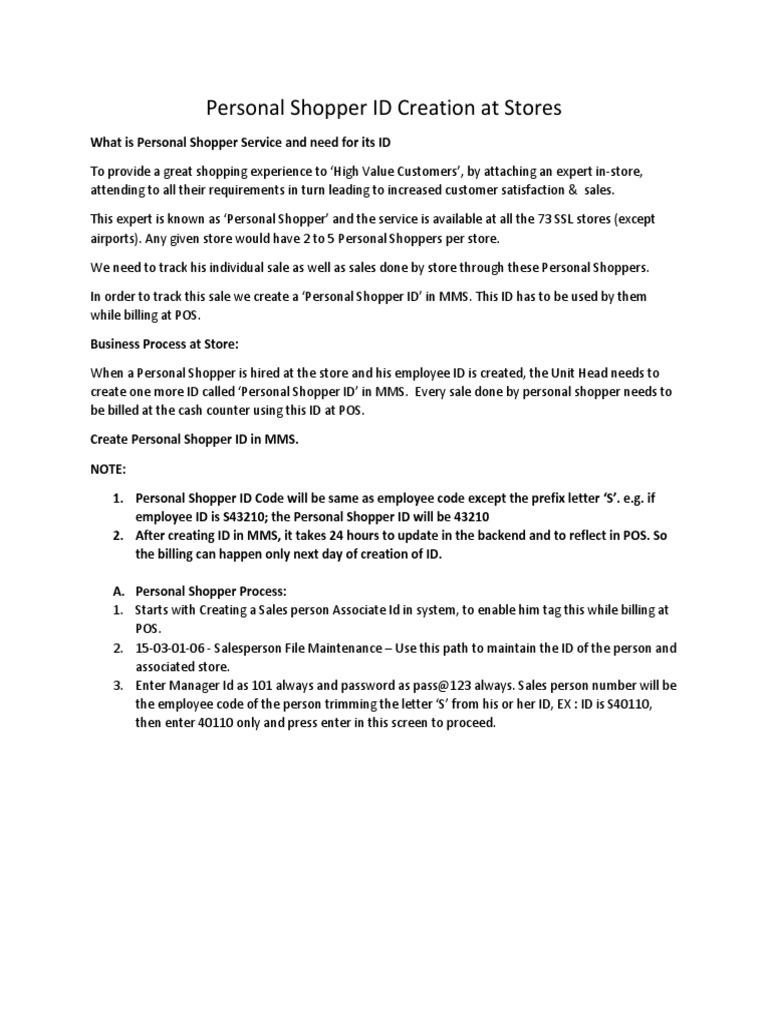 PS ID Creation@Stores 0 2 | PDF | Employment | Business