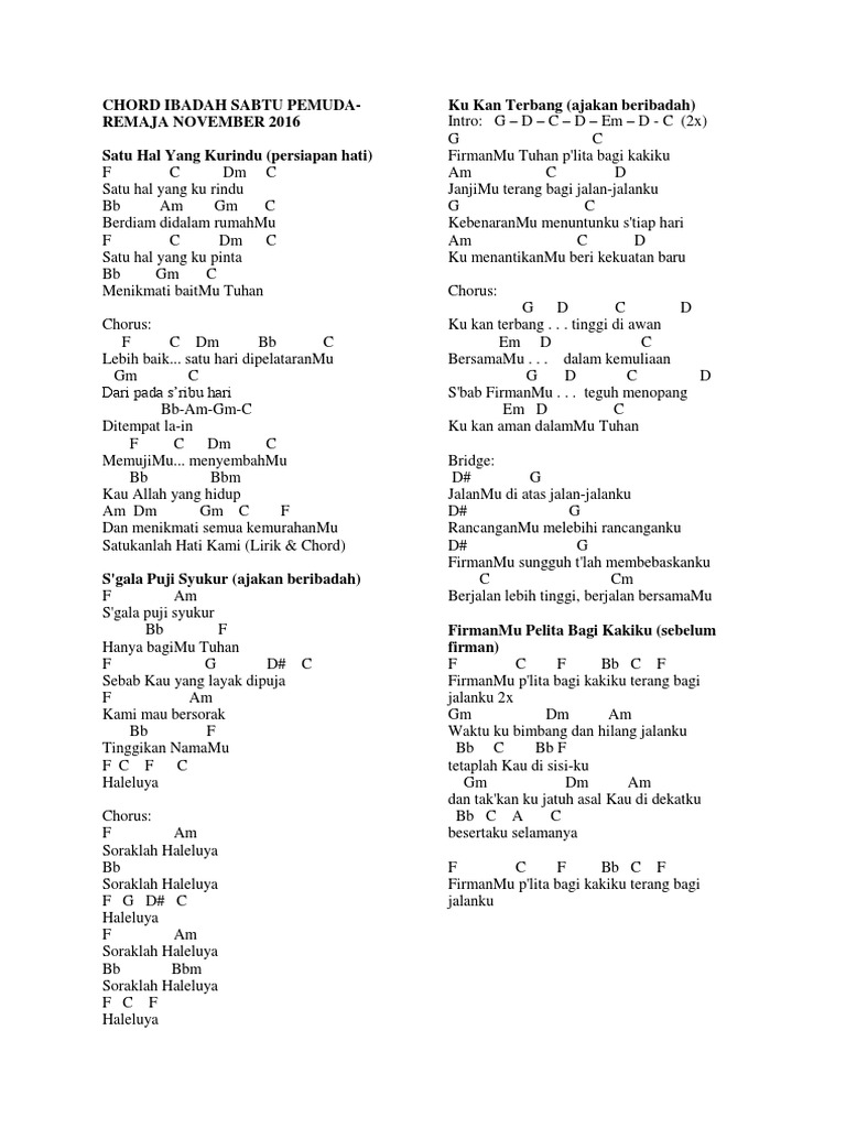 Chord Ibadah Sabtu Pemuda Remaja Bulan November 2016