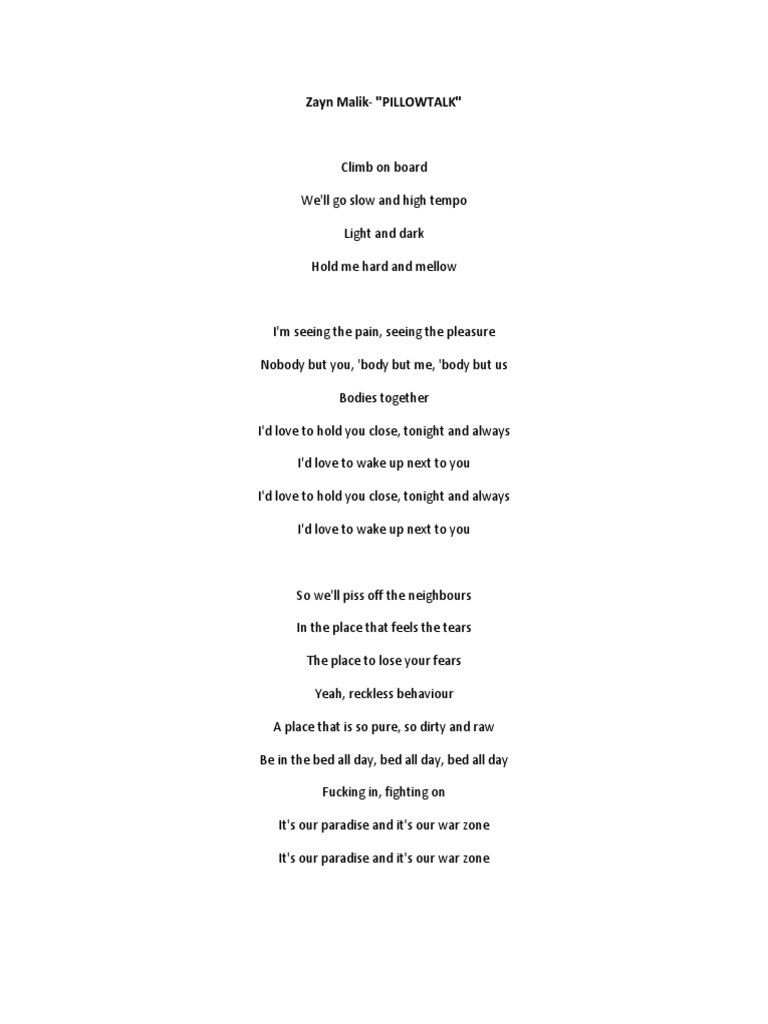 Zayn Malik Pillowtalk PDF