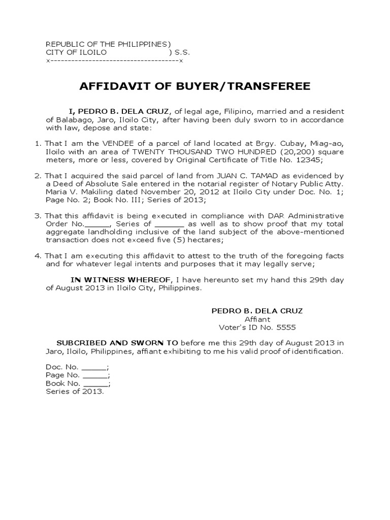 Affidavit of Transferee | PDF