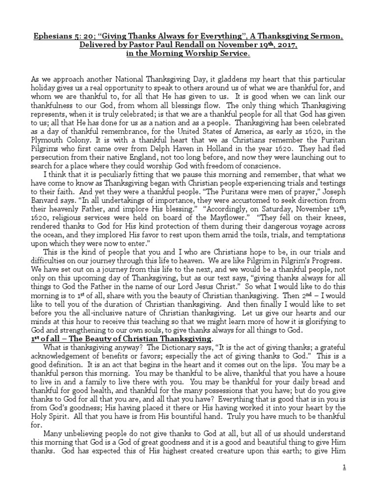 Thanksgiving Sermon: Always Give Thanks | PDF | God In Christianity ...