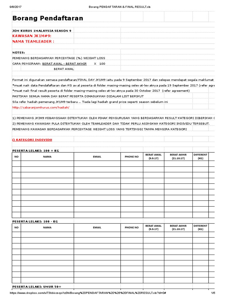 Borang Pendaftaran & Final Result  PDF