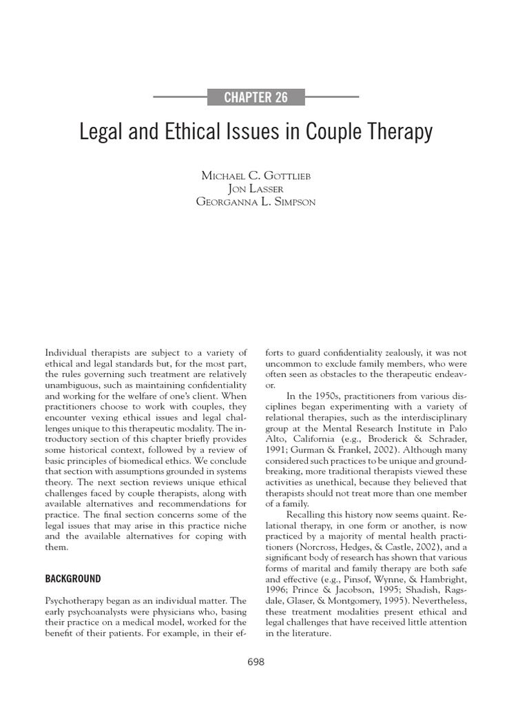 Chapter 26 Legal and Ethical Issues in Couple Therapy | PDF ...