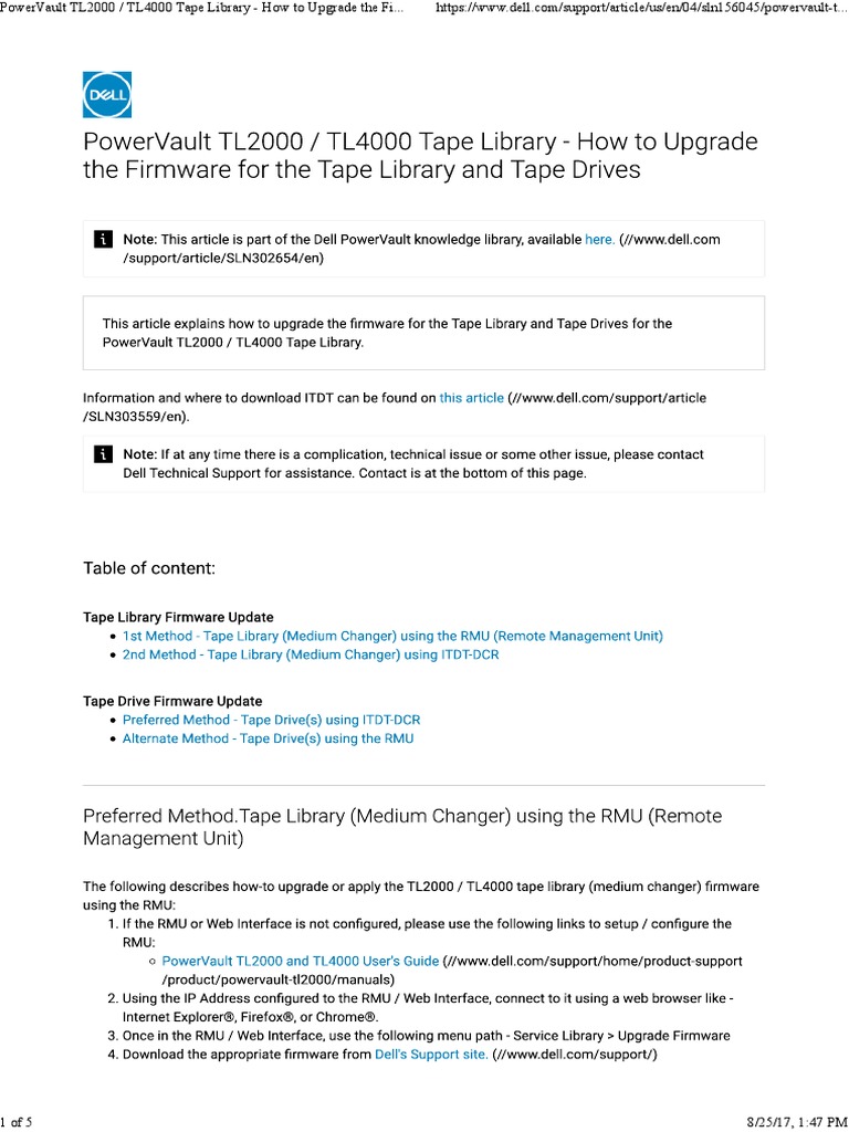 TL4000 Tape Library How To Upgrade The Firmware For The Tape Library