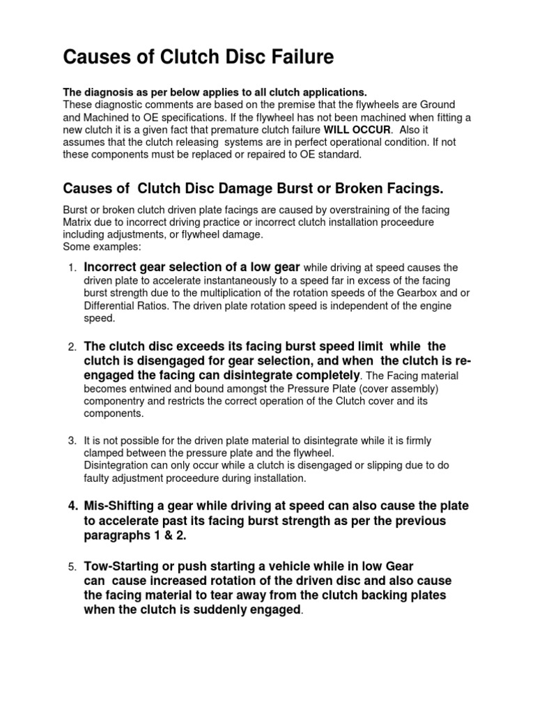 Causes of Clutch Disc Failure Clutch Vehicles