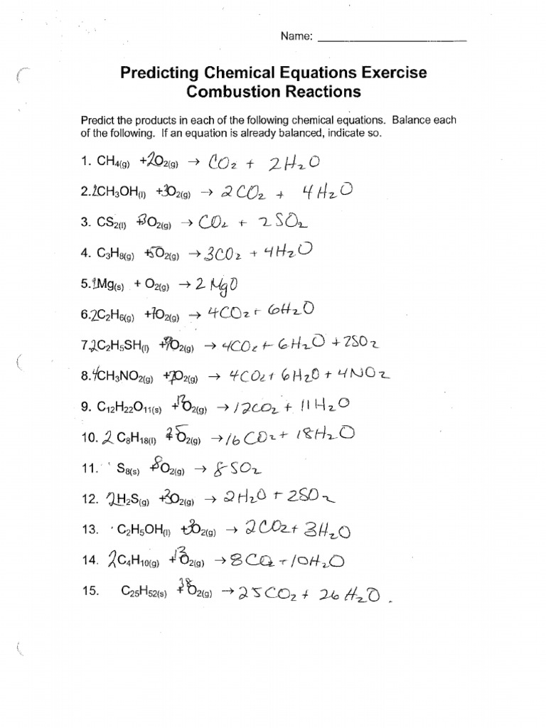 7c Combustion Reaction Answers | PDF