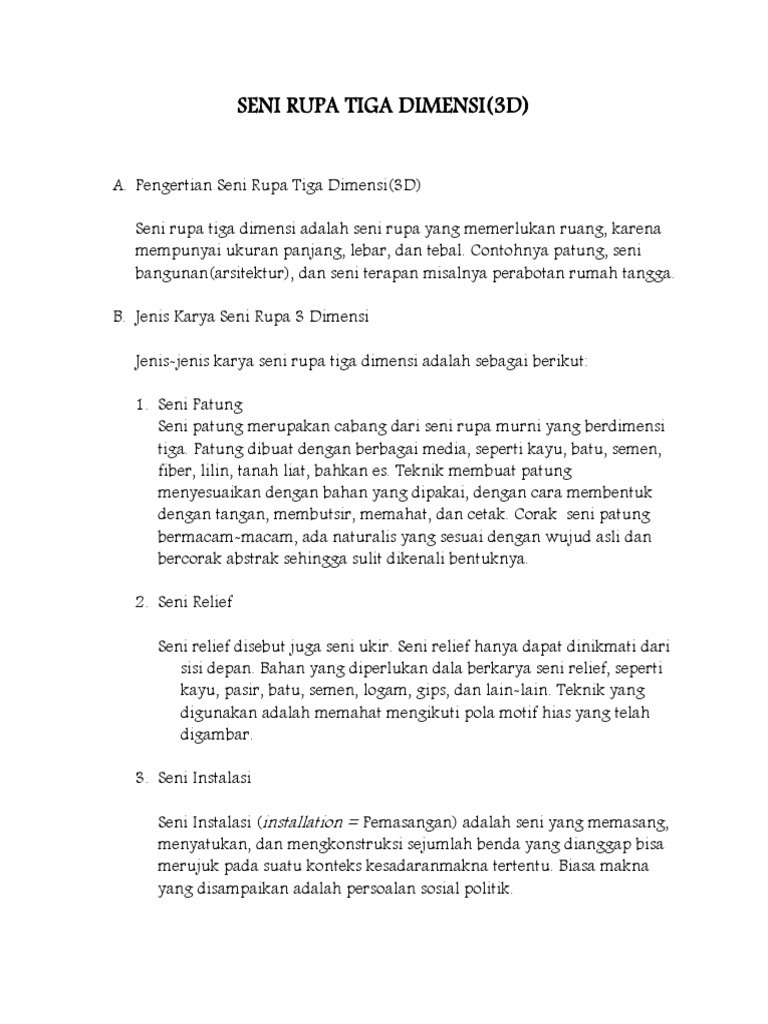 B Seni Rupa Tiga Dimensi