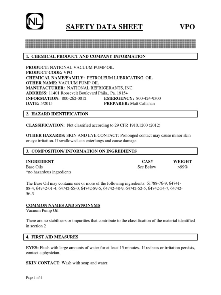 SDS_VPO Personal Protective Equipment Chemistry
