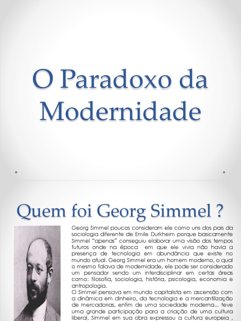 Paradoxos da Modernidade e Simmel | PDF | Poluição | Carro