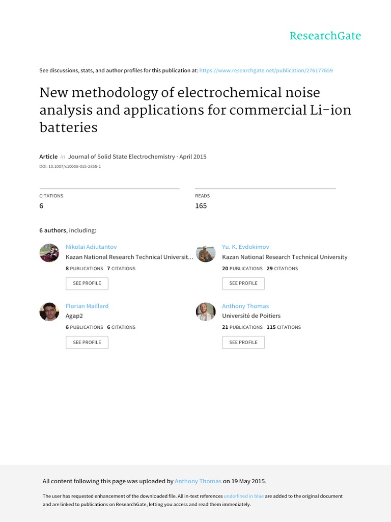 Electrochemical Noise Analysis of Liiion PDF Electrochemistry Volt