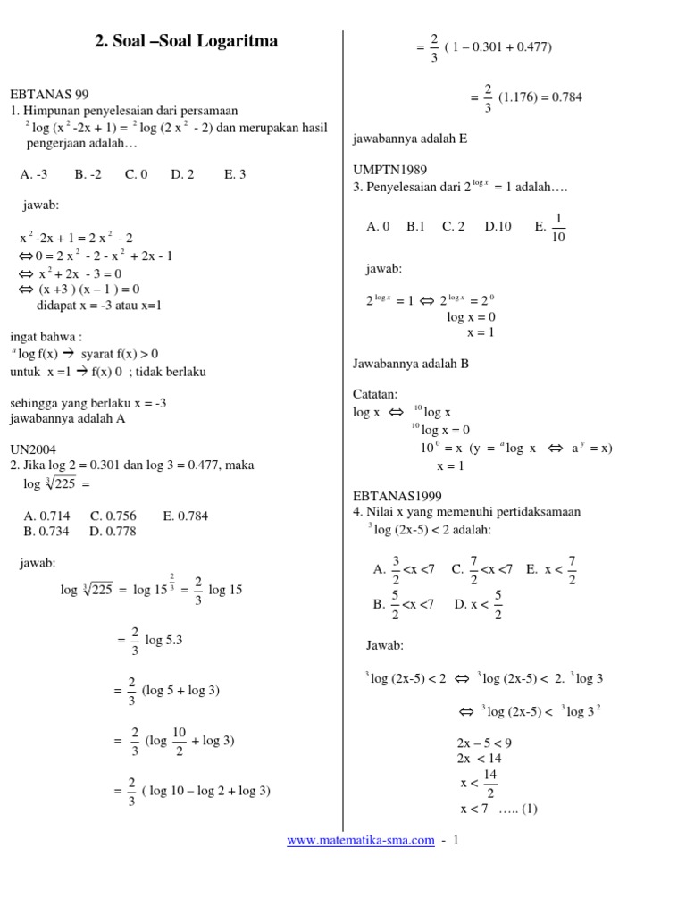 Soal Dan Pembahasan Materi Logaritma