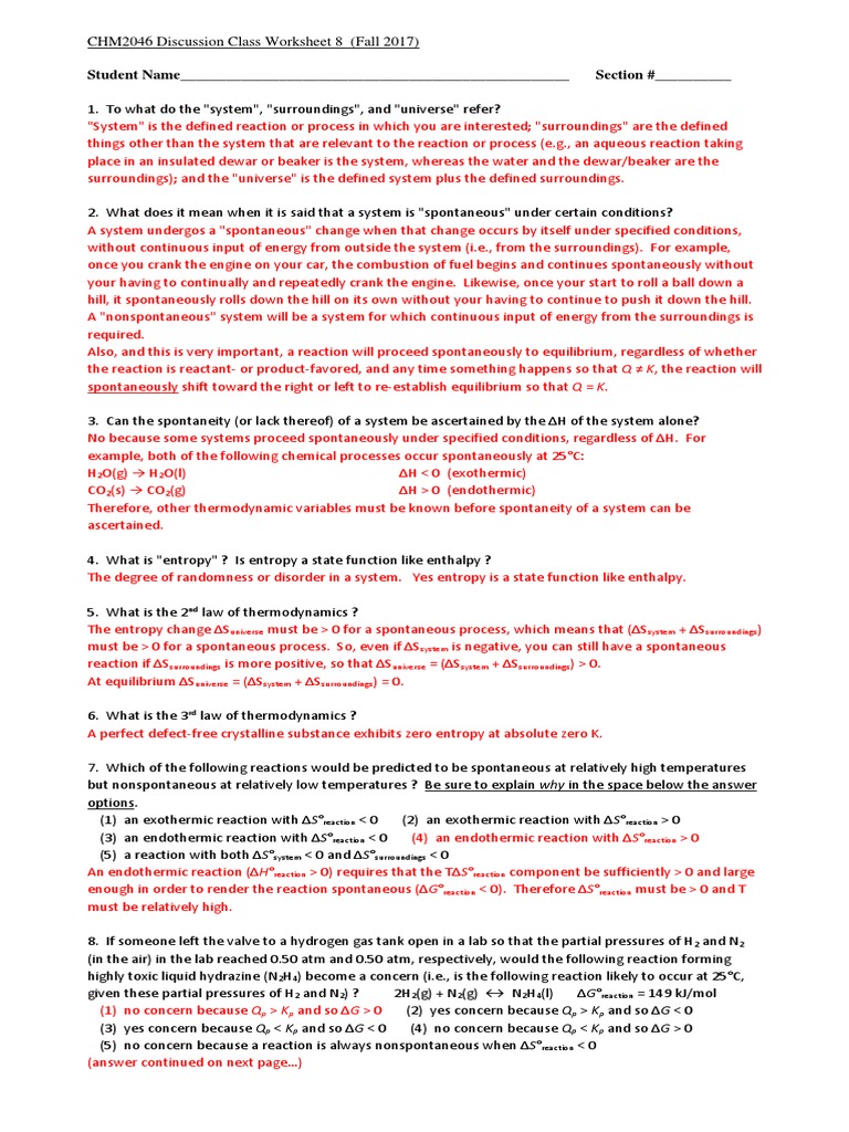 Uncategorized Entropy Worksheet worksheet 8 thermodynamics with answers entropy gibbs free energy