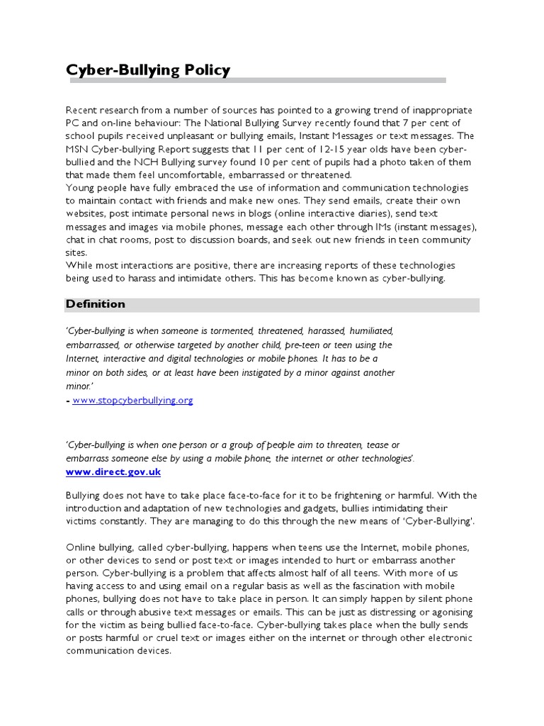Cyber-Bullying Policy Overview | PDF | Cyberbullying | Bullying