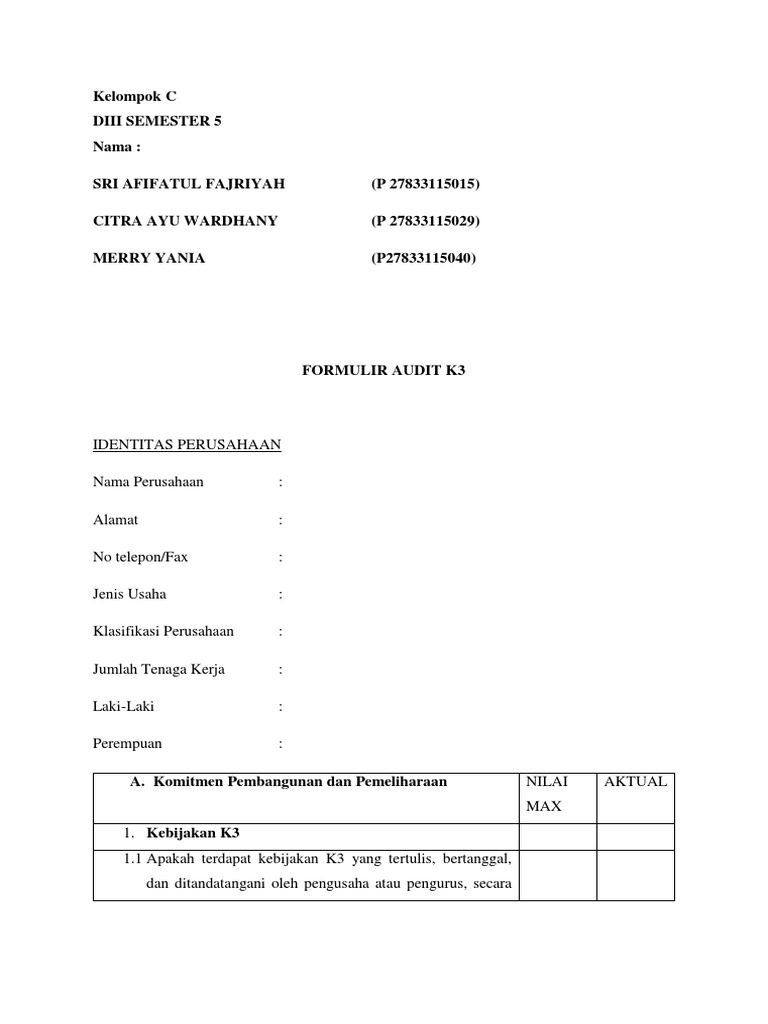 Formulir Audit k3