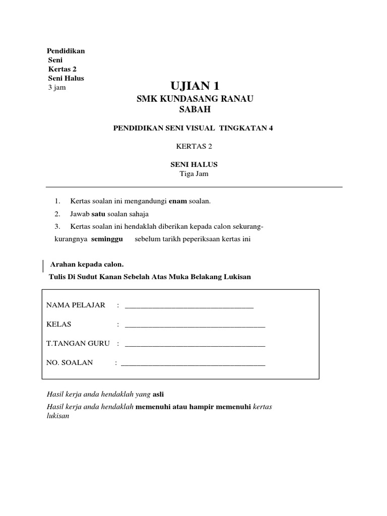 Ujian Psv Kertas 2 Tingkatan 4 Pdf